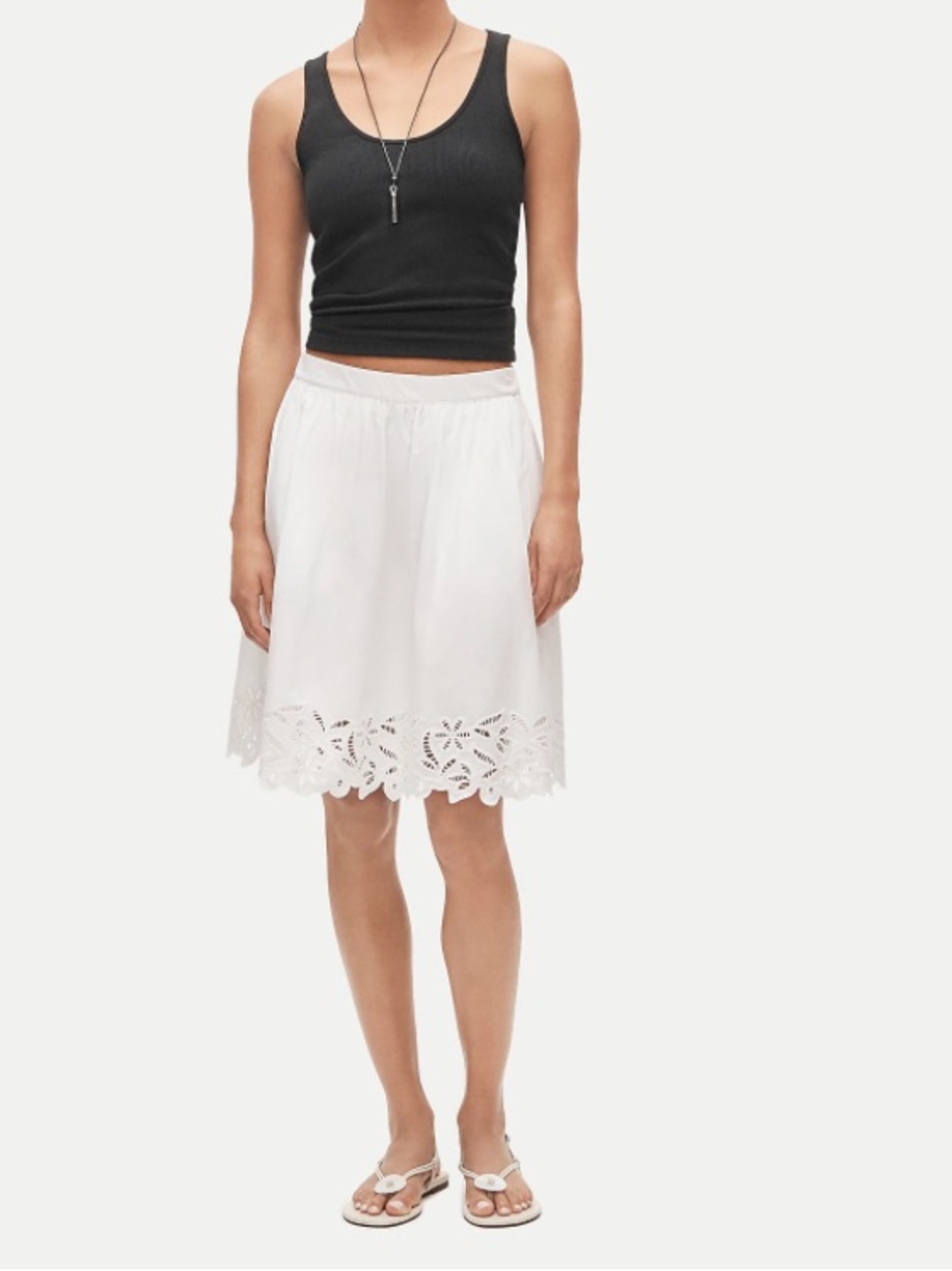 J crew Embroidered knee-length skirt in cotton poplin